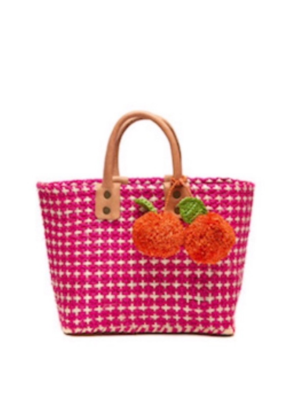 NWT. Mar Y Sol Hadley Straw Pink and White Tote Bag with Poms.